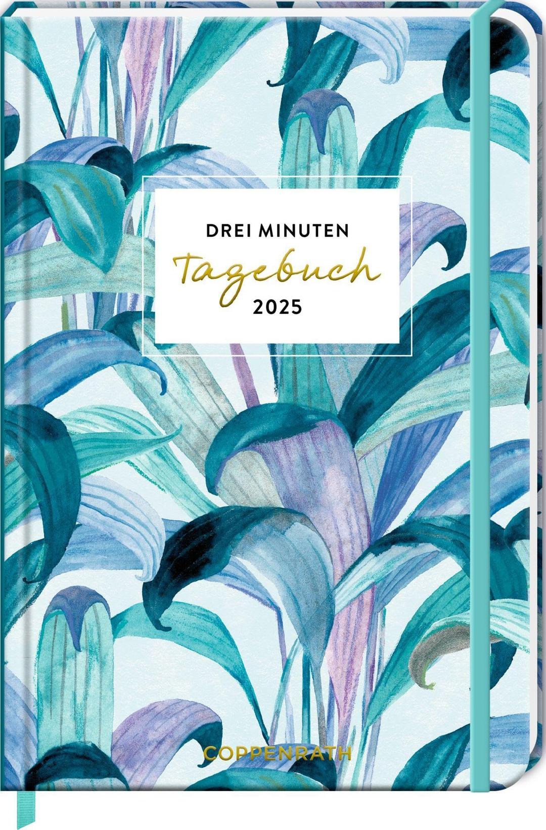 Großer Wochenkalender: 3 Minuten Tagebuch 2025 - Palme türkis (All about blue): Glücksjournal mit Wochenplaner und Eintragmöglichkeiten. Mit Gummiverschluss und Leseband