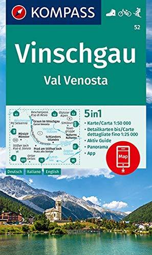 KOMPASS Wanderkarte Vinschgau /Val Venosta: 5in1 Wanderkarte 1:50000 mit Aktiv Guide, Detailkarten und Panorama inklusive Karte zur offline Verwendung ... Skitouren. (KOMPASS-Wanderkarten, Band 52)