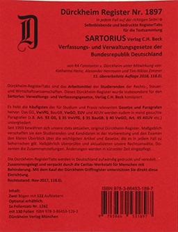 SARTORIUS 1 Griffregister Nr. 1897 (2018/118.EL): 128 Griffregister zur Befestigung an Buchseiten, Trennblättern der Sammlung SARTORIUS 1, Verfassungs- und Verwaltungsgesetze, C.H. Beck Verlag