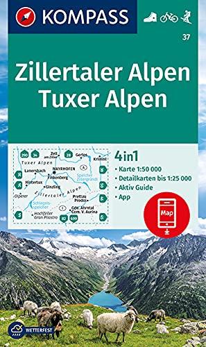 KOMPASS Wanderkarte Zillertaler Alpen, Tuxer Alpen: 4in1 Wanderkarte 1:50000 mit Aktiv Guide und Detailkarten inklusive Karte zur offline Verwendung ... Skitouren. (KOMPASS-Wanderkarten, Band 37)