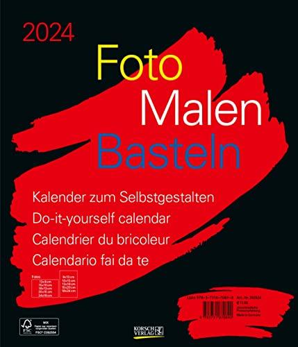 Foto-Malen-Basteln Bastelkalender schwarz groß 2024: Fotokalender zum Selbstgestalten. Do-it-yourself Kalender mit festem Fotokarton. Format: 30 x 35 cm