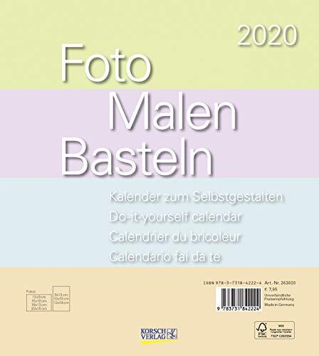 Foto-Malen-Basteln Bastelkalender Pastell 2020: Fotokalender zum Selbstgestalten. Do-it-yourself Kalender mit festem Fotokarton. Format: 21,5 x 24 cm