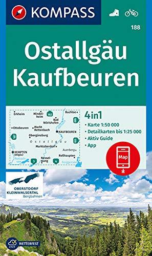 KOMPASS Wanderkarte Ostallgäu, Kaufbeuren: 4in1 Wanderkarte 1:50000 mit Aktiv Guide und Detailkarten inklusive Karte zur offline Verwendung in der ... (KOMPASS-Wanderkarten, Band 188)