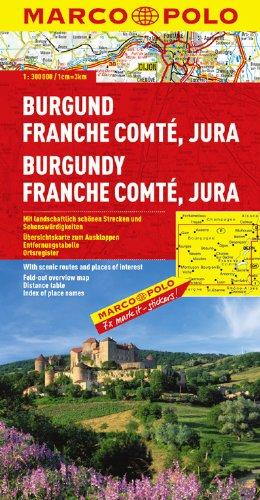 MARCO POLO Karte Burgund, Franche Comté, Jura: Mit landschaftlich schönen Strecken und Sehenswürdigkeiten. Übersichtskarte zum Ausklappen, Entfernungstabelle, Ortsregister (Marco Polo Maps)