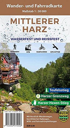 Mittlerer Harz: Wasserfeste und Reißfeste Wander- und Fahrradkarte