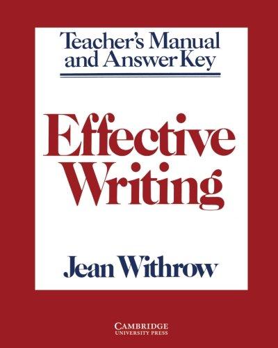 Effective Writing Teacher's manual: Writing Skills For Intermediate Students Of American English