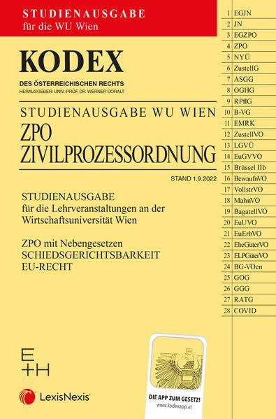 KODEX ZPO für die WU 2022/23 - inkl. App: Studienausgabe für die WU Wien