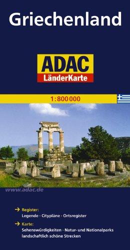 ADAC LänderKarte Griechenland 1:800 000: Register: Legende, Citypläne, Ortstegister mit Postleitzahlen. Karte: Sehenswürdigkeiten, Natur- und Nationalparks, lanfschaftlich schöne Strecken