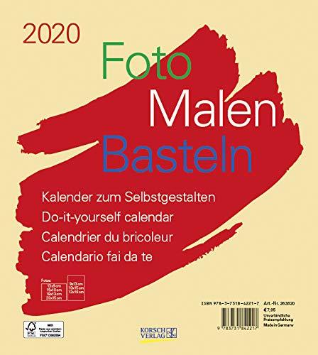 Foto-Malen-Basteln Bastelkalender beige 2020: Fotokalender zum Selbstgestalten. Do-it-yourself Kalender mit festem Fotokarton. Format: 21,5 x 24 cm