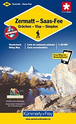 Wanderkarte Zermatt / Saas Fee / Grächen / Visp / Simplon 1 : 60 000. Walliser Wanderwege (Kümmerly+Frey Wanderkarten)