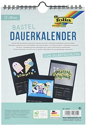 folia 2315 - Dauerkalender mit Spiralbindung, Bastelkalender, 17 x 24 cm, schwarz - zum Selbstgestalten