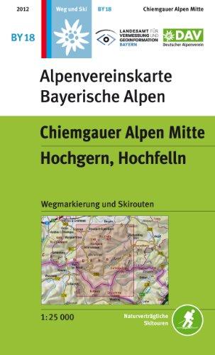 Chiemgauer Alpen, Mitte - Hochgern, Hochfelln: Wegmarkierungen und Skirouten - Topographische Karte 1:25000