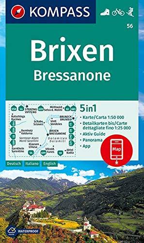 KOMPASS Wanderkarte Brixen, Bressanone: 5in1 Wanderkarte 1:50000 mit Aktiv Guide, Detailkarten und Panorama inklusive Karte zur offline Verwendung in ... Skitouren. (KOMPASS-Wanderkarten, Band 56)