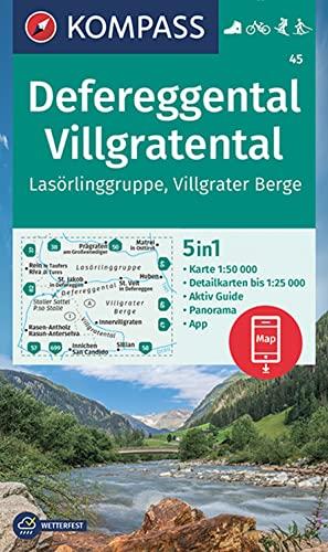 KOMPASS Wanderkarte 45 Defereggental, Villgratental, Lasörlinggruppe, Villgrater Berge 1:50000: 5in1 Wanderkarte mit Panorama, Aktiv Guide und ... Langlaufen. (KOMPASS-Wanderkarten, Band 45)