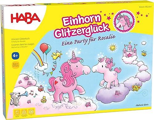 Haba 302767 Einhorn Glitzerglück - eine Party für Rosalie, bezauberndes kooperatives Lauf- und Sammelspiel für 2 - 4 Spieler von 4 - 99 Jahren, mit einfachen Regeln für schnellen Spielspaß