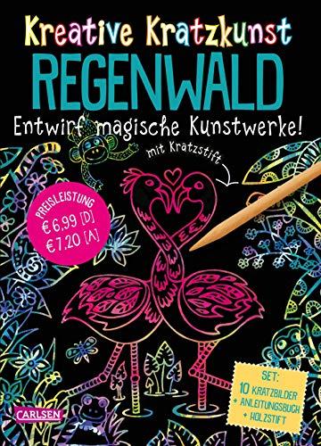 Kreative Kratzkunst: Regenwald: Set mit 10 Kratzbildern, Anleitungsbuch und Holzstift