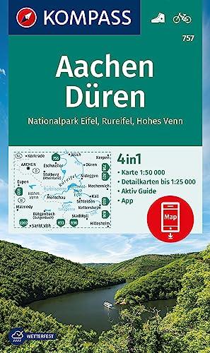 KOMPASS Wanderkarte 757 Aachen, Düren, Nationalpark Eifel, Rureifel, Hohes Venn 1:50.000: 4in1 Wanderkarte mit Aktiv Guide und Detailkarten inklusive ... Verwendung in der KOMPASS-App. Fahrradfahren.