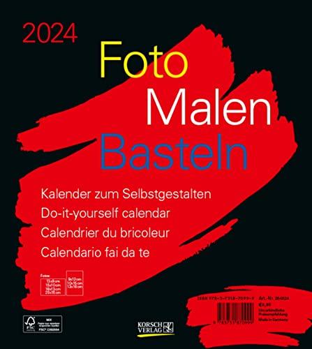 Foto-Malen-Basteln Bastelkalender schwarz 2024: Fotokalender zum Selbstgestalten. Do-it-yourself Kalender mit festem Fotokarton. Format: 21,5 x 24 cm