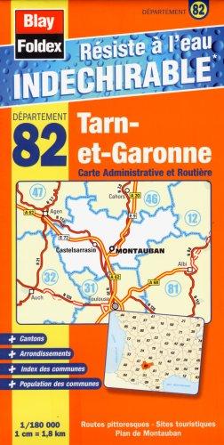 Tarn-et-Garonne (82). Carte Départementale, Administrative et Routière (échelle : 1/180 000)