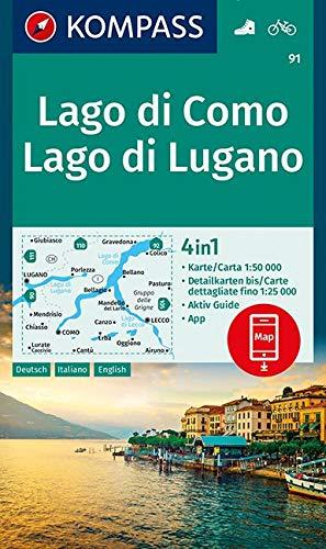 Lago di Como, Lago di Lugano: 4in1 Wanderkarte 1:50000 mit Aktiv Guide und Detailkarten inklusive Karte zur offline Verwendung in der KOMPASS-App. Fahrradfahren. (KOMPASS-Wanderkarten, Band 91)