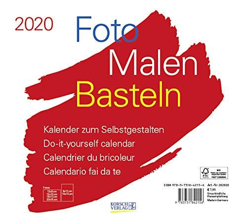 Foto-Malen-Basteln Bastelkalender quer weiß 2020: Fotokalender zum Selbstgestalten. Do-it-yourself Kalender mit festem Fotokarton. Format: 24 x 21,5 cm