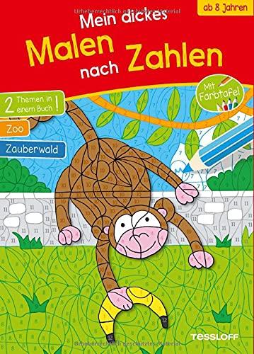 Mein dickes Malen nach Zahlen. Ab 8 Jahren: 2 Themen in einem Buch: Zoo und Zauberwald