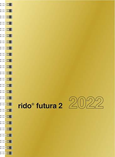 Wochenkalender Modell futura 2, 2022, Glanzkarton-Einband goldfarben: 2 Seiten = 1 Woche