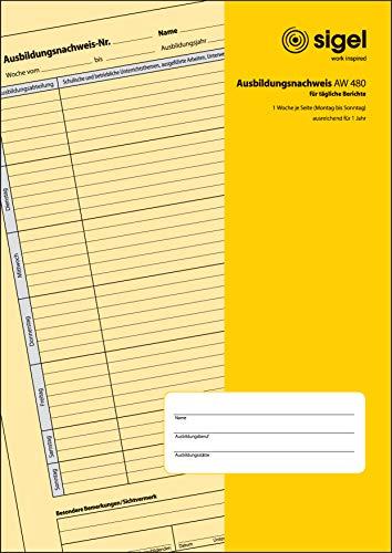 SIGEL AW480 Ausbildungsnachweisheft / Berichtsheft für tägliche Eintragungen, DIN A4, 28 Blatt / 56 Seiten, 1 Woche im Überblick auf 1 Seite, ausreichend für 1 Jahr