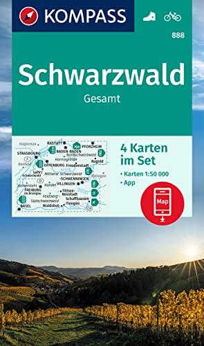 KOMPASS Wanderkarte 888 Schwarzwald Gesamt: 4 Karten im Set, offline Karte in der KOMPASS-App, markierte Wanderwege, Fahrradwege, Skitouren, Langlaufen