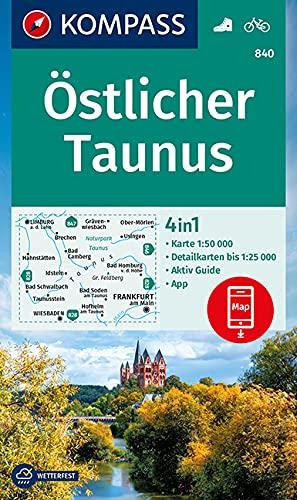 KOMPASS Wanderkarte Östlicher Taunus: 4in1 Wanderkarte 1:50000 mit Aktiv Guide und Detailkarten inklusive Karte zur offline Verwendung in der ... (KOMPASS-Wanderkarten, Band 840)