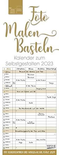 Foto-Malen-Basteln Familientimer gold 2023: Familienplaner mit 4 Spalten als Fotokalender zum Selbstgestalten. Familienkalender mit Ferienterminen und festem Bastelpapier.