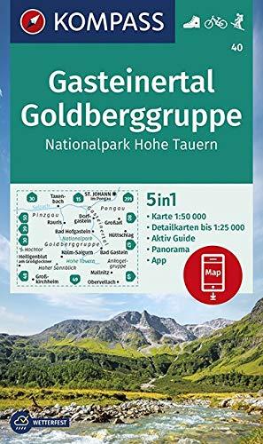 KOMPASS Wanderkarte Gasteinertal, Goldberggruppe, Nationalpark Hohe Tauern: 5in1 Wanderkarte 1:50000 mit Panorama, Aktiv Guide und Detailkarten ... Skitouren. (KOMPASS-Wanderkarten, Band 40)