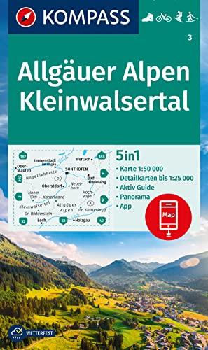 KOMPASS Wanderkarte 3 Allgäuer Alpen, Kleinwalsertal 1:50.000: 4in1 Wanderkarte mit Aktiv Guide und Detailkarten inklusive Karte zur offline Verwendung in der KOMPASS-App. Fahrradfahren. Skitouren.