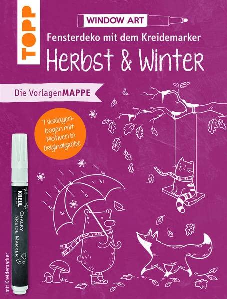 Vorlagenmappe Fensterdeko mit dem Kreidemarker - Herbst & Winter. Inkl. Original Kreidemarker von Kreul: 7 Vorlagenbogen mit Motiven in Originalgröße, ausführliche Grundanleitung, 1 Kreidemarker von Kreul plus sämtliche Motive als Download