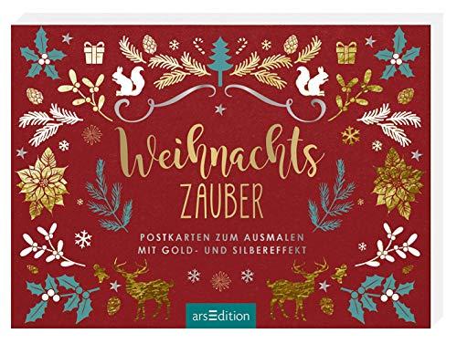 Weihnachtszauber: Postkarten zum Ausmalen mit Gold- und Silbereffekt