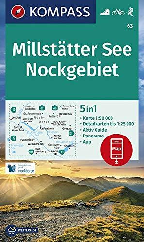 KOMPASS Wanderkarte Millstätter See, Nockgebiet: 5in1 Wanderkarte 1:50000 mit Panorama, Aktiv Guide und Detailkarten inklusive Karte zur offline ... Skitouren. (KOMPASS-Wanderkarten, Band 63)