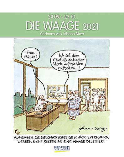 Waage 2021: Sternzeichenkalender-Cartoonkalender als Wandkalender im Format 19 x 24 cm.