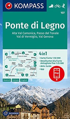 KOMPASS Wanderkarte 107 Ponte di Legno 1:50.000: 4in1 Wanderkarte mit Aktiv Guide und Detailkarten inklusive Karte zur offline Verwendung in der KOMPASS-App. Fahrradfahren. Skitouren.