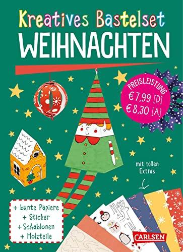 Kreatives Bastelset: Weihnachten: Set mit buntem Bastelpapier, Stickern und Holzteilen | Bastelspaß zu Weihnachten mit vielen tollen Extras für Kinder ab 6 Jahren