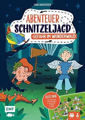 Set: Abenteuer Schnitzeljagd – Gefahr im Wunderwald: Geburtstags-Set mit Schatzkarte, Einladungen, Urkunden, kniffligen Rätseln, Rezepten und vielem mehr – Für 2–12 Kinder ab 6 Jahren