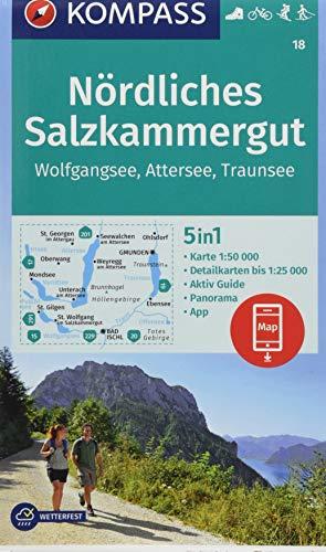 Nördliches Salzkammergut, Wolfgangsee, Attersee, Traunsee: 5in1 Wanderkarte 1:50000 mit Panorama, Aktiv Guide und Detailkarten inklusive Karte zur ... Langlaufen. (KOMPASS-Wanderkarten, Band 18)