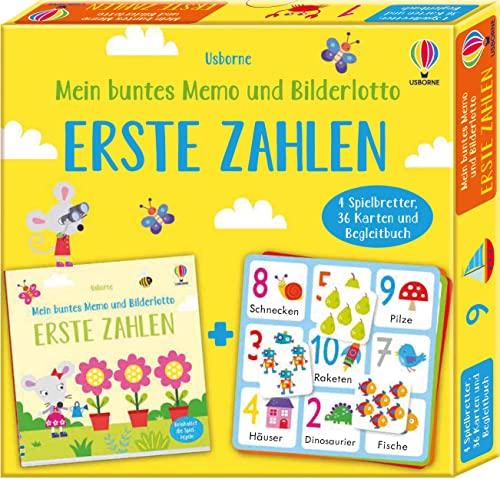 Mein buntes Memo und Bilderlotto: Erste Zahlen: Set mit 4 Spielbrettern, 36 Karten und Begleitbuch – ab 3 Jahren