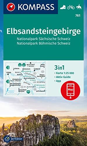 KOMPASS Wanderkarte 761 Elbsandsteingebirge, Nationalpark Sächsische Schweiz, Nationalpark Böhmische Schweiz 1:25.000: 3in1 Wanderkarte mit Aktiv ... in der KOMPASS-App. Fahrradfahren. Reiten.