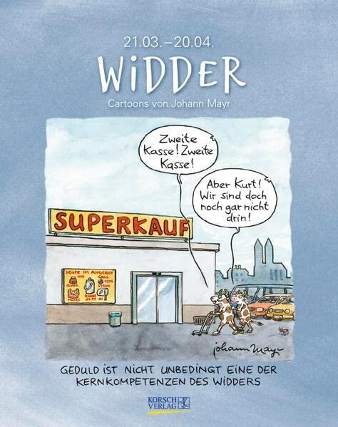 Widder 2024: Sternzeichenkalender-Cartoonkalender als Wandkalender im Format 19 x 24 cm.