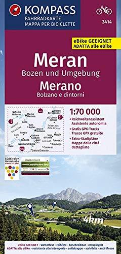 KOMPASS Fahrradkarte Meran, Bozen und Umgebung, Merano, Bolzano e dintorni 1:70.000, FK 3414: reiß- und wetterfest mit Extra Stadtplänen (KOMPASS-Fahrradkarten International, Band 3414)