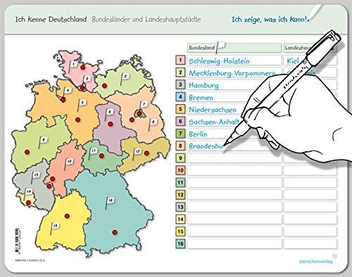 Ich kenne Deutschland - Bundesländer und Landeshauptstädte: Für die 3. bis 5. Klasse - Stabile wiederbeschreibbare Lernvorlage im großen Format, 32,5 ... ohne zu schmieren und ohne Farbrückstände.