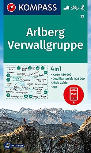 KOMPASS Wanderkarte Arlberg, Verwallgruppe: 4in1 Wanderkarte 1:50000 mit Aktiv Guide und Detailkarten inklusive Karte zur offline Verwendung in der ... Skitouren. (KOMPASS-Wanderkarten, Band 33)