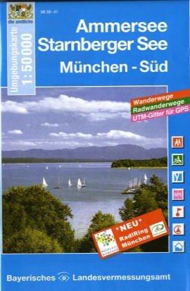 Ammersee, Starnberger See und Umgebung 1 : 50 000. Topographische Karte mit Wander- und Radwanderwegen