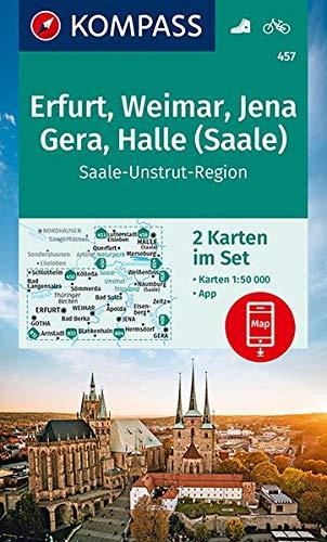 KOMPASS Wanderkarte Erfurt, Weimar, Jena, Gera, Halle (Saale): 2 Wanderkarten 1:50000 im Set inklusive Karte zur offline Verwendung in der KOMPASS-App. Fahrradfahren. (KOMPASS-Wanderkarten, Band 457)