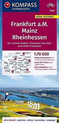 KOMPASS Fahrradkarte Frankfurt a.M., Mainz, Rheinhessen 1:70.000, FK 3348: reiß- und wetterfest mit Extra Stadtplänen (KOMPASS-Fahrradkarten Deutschland, Band 3348)